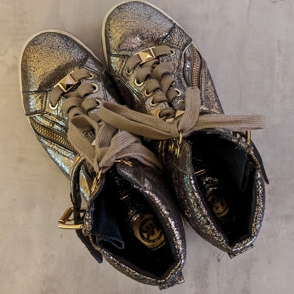 Michael Kors Vintage Gold Leather High Top Sneakers Size 6 - Picture 2 of 7
